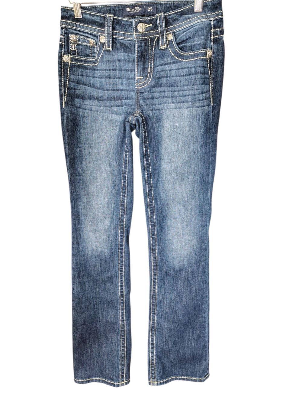 Miss Me Dream Catcher Women's Blue Wash Bootcut Jeans with Contrast Stitching